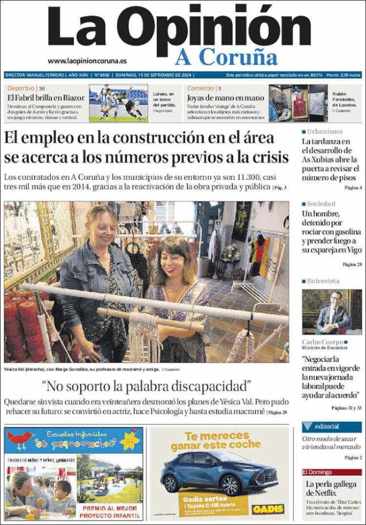 Portada de La Opinión de A Coruña (España)