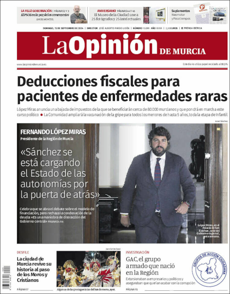 Portada de La Opinión de Murcia (España)