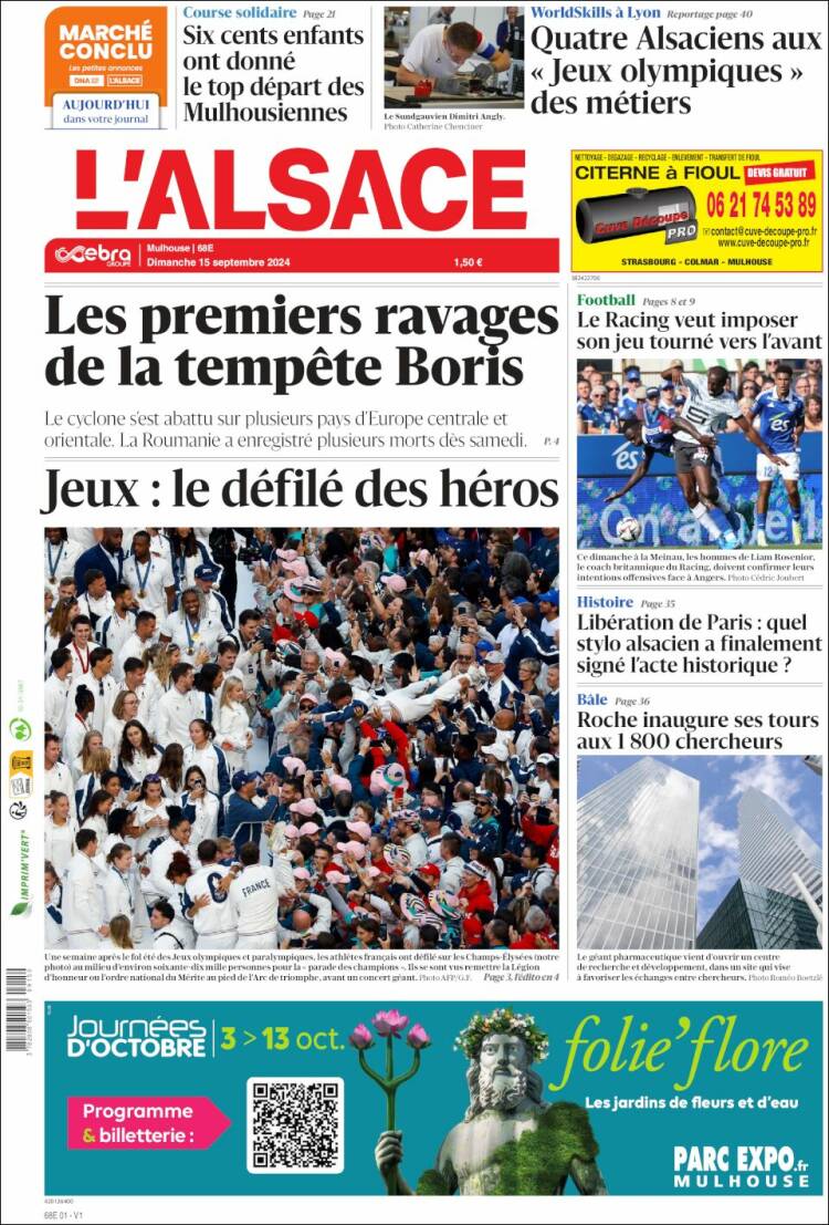 Portada de Journal L'Alsace (Francia)