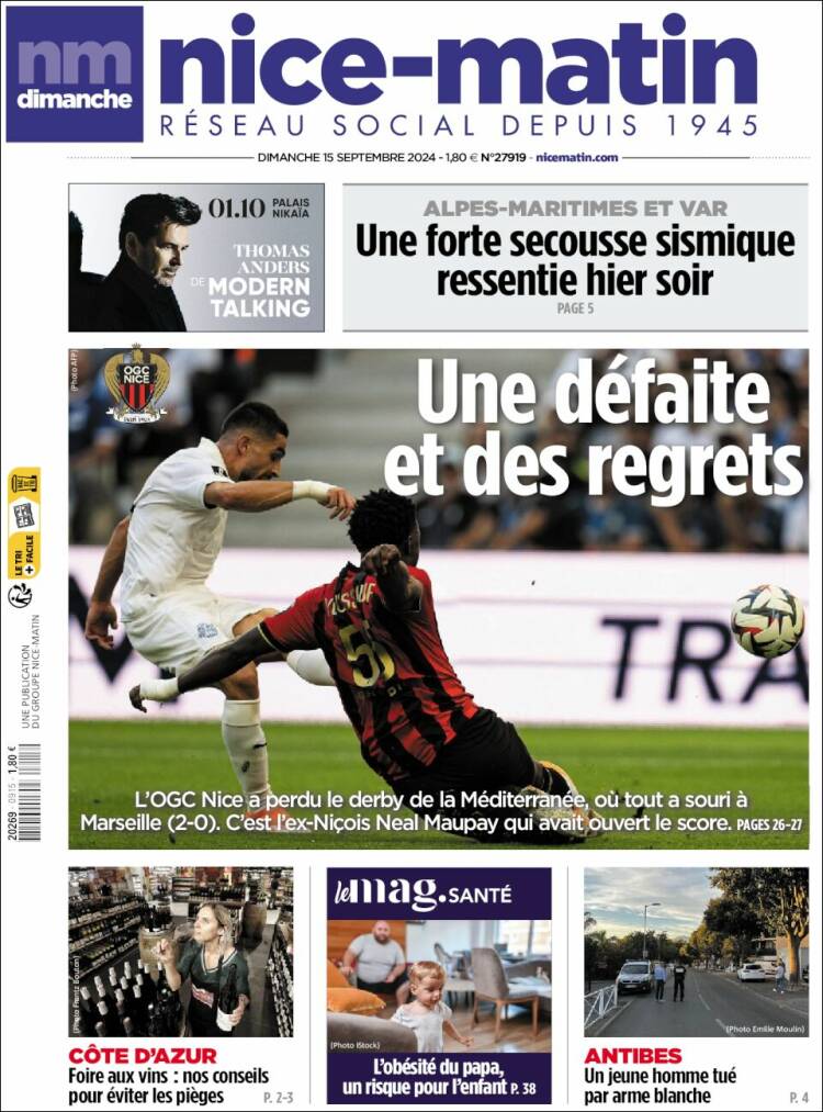 Portada de Nice-Matin (Francia)