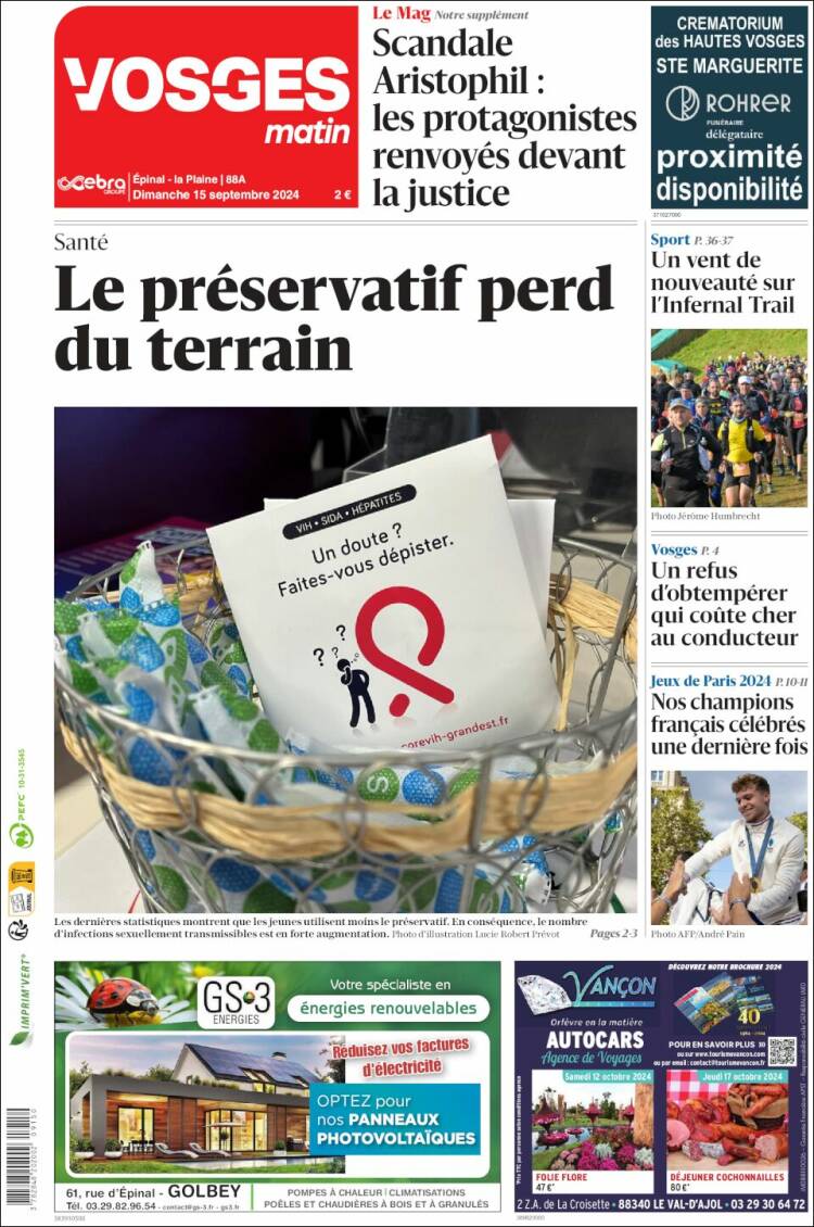 Portada de Vosges Matin (Francia)