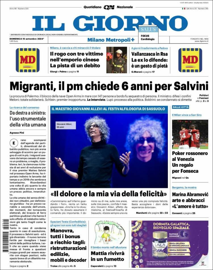 Portada de Il Giorno (Italia)