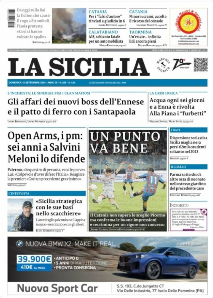 Portada de La Sicilia (Italia)