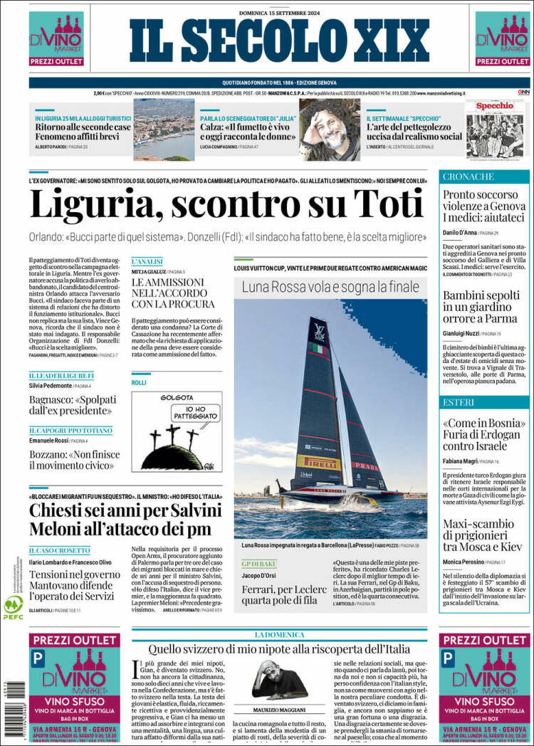 Portada de Il Secolo XIX (Italia)