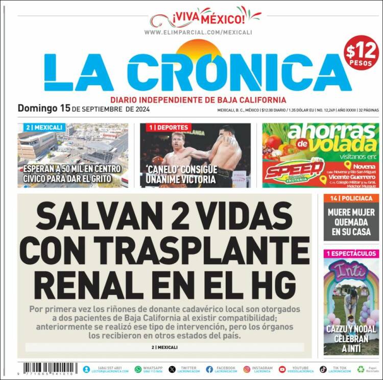 Portada de La Crónica de Baja California (México)