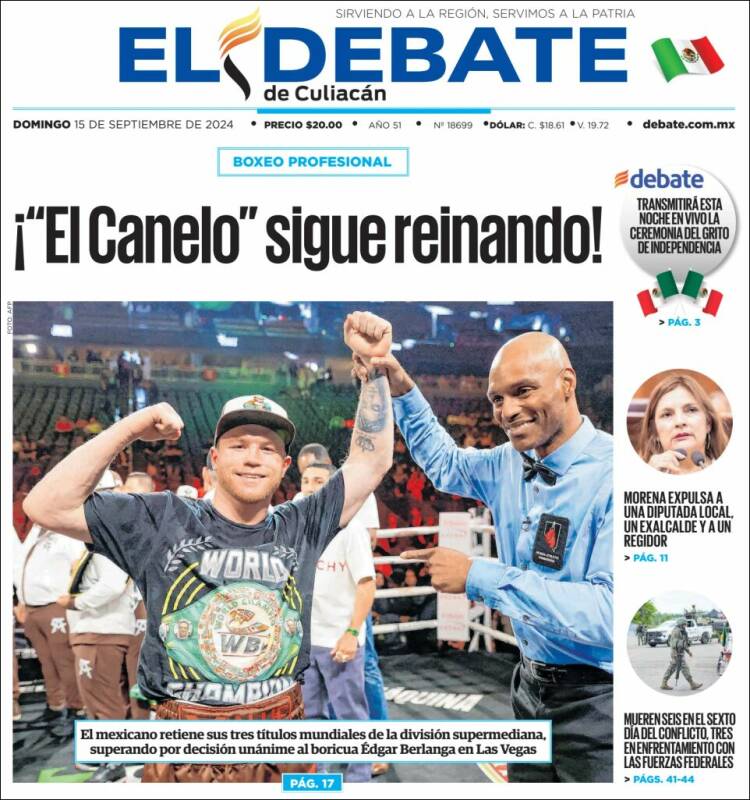 Portada de El Debate de Culiacán (México)