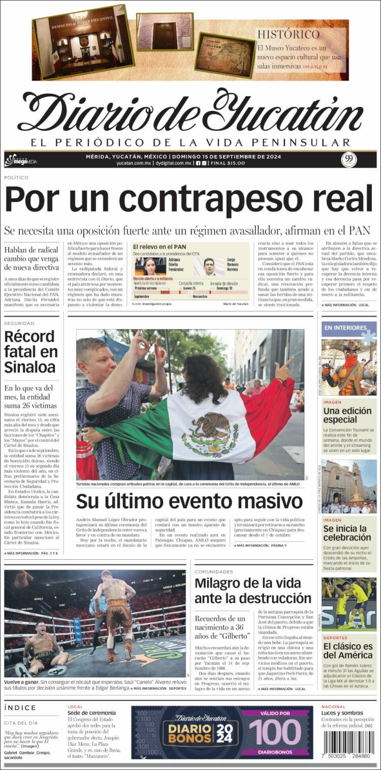 Portada de Diario de Yucatán (México)