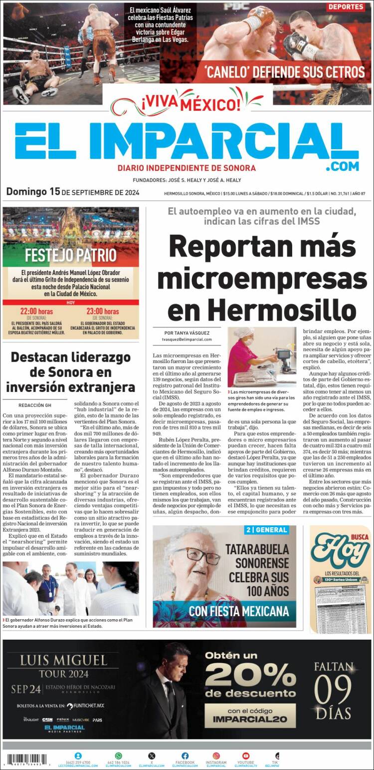 Portada de El Imparcial (México)