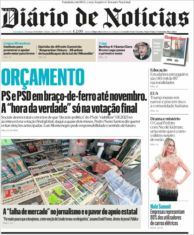 Portada de Diário de Noticias (Portugal)