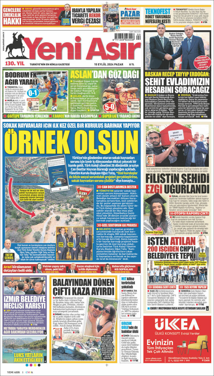Portada de Yeni Asır (Turqu&iacute;a)