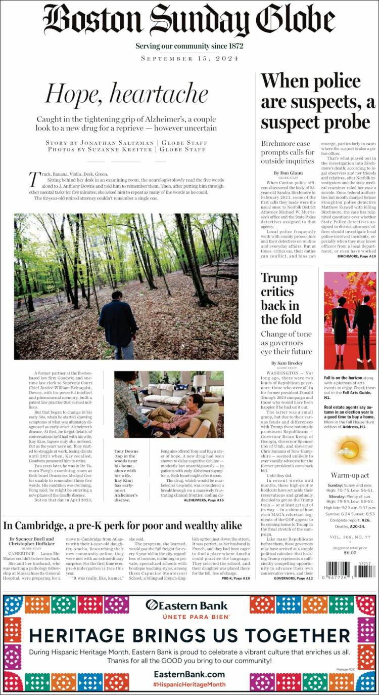 Portada de Boston Globe (USA)