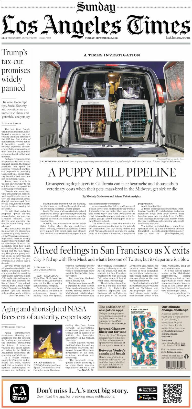 Portada de Los Angeles Times (USA)