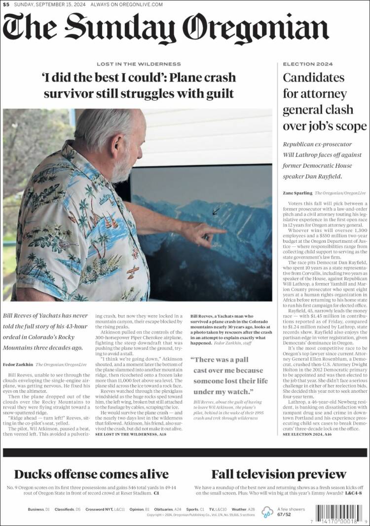 Portada de The Oregonian (USA)