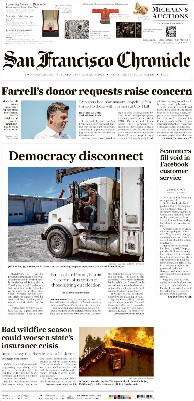 Portada de San Francisco Chronicle (USA)