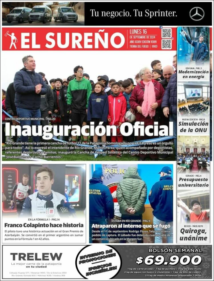 Portada de Diario El Sureño (Argentina)