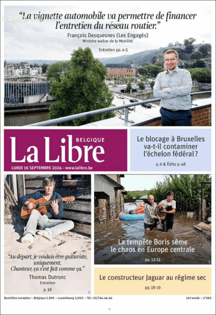 Portada de La Libre.be (B&eacute;lgica)