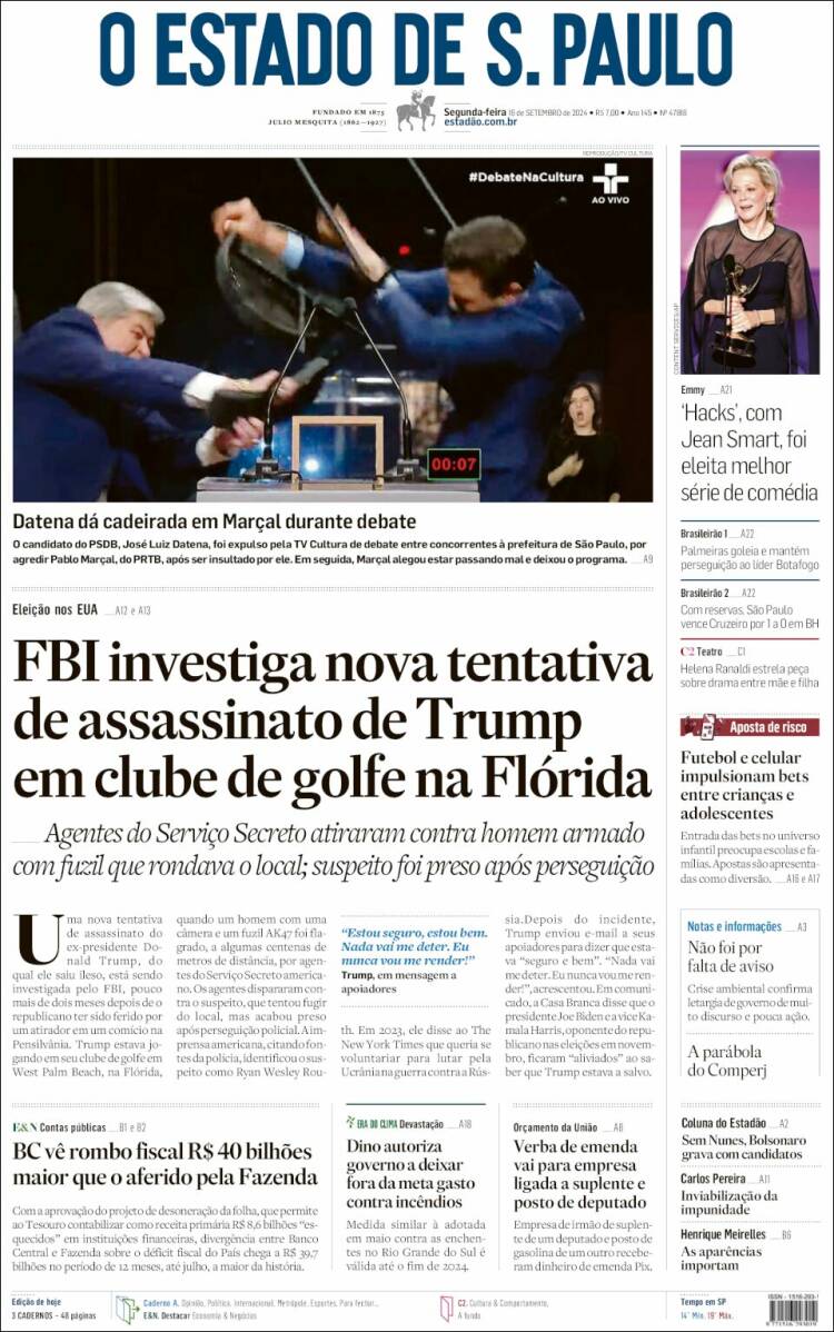 Portada de O Estado de São Paulo (Brasil)