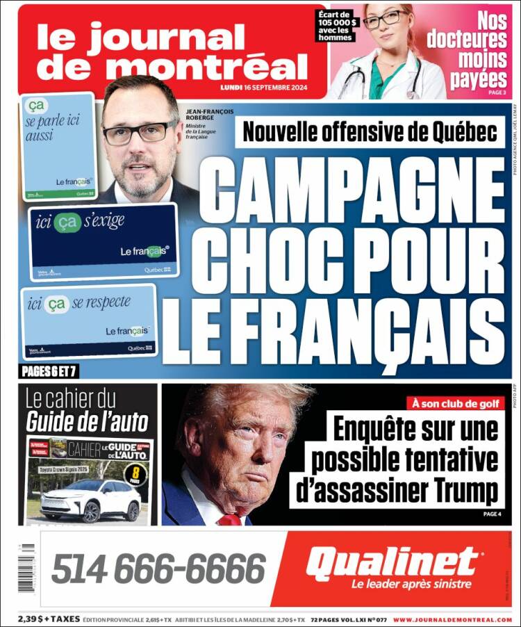 Portada de Le Journal de Montréal (Canadá)