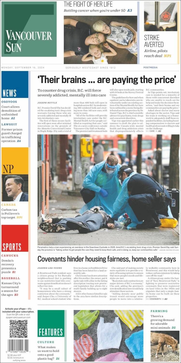 Portada de The Vancouver Sun (Canadá)