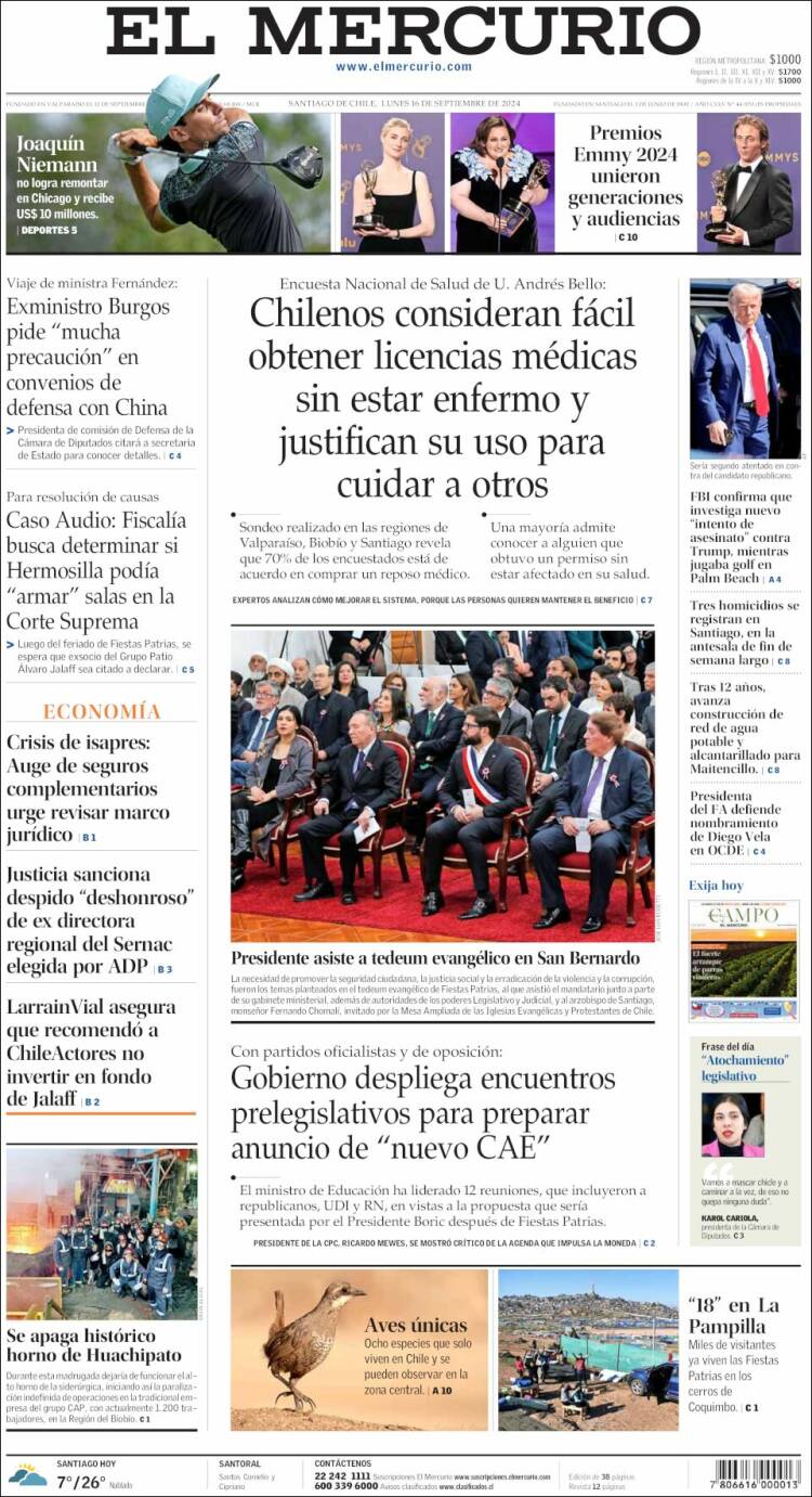 Portada de El Mercurio (Chile)