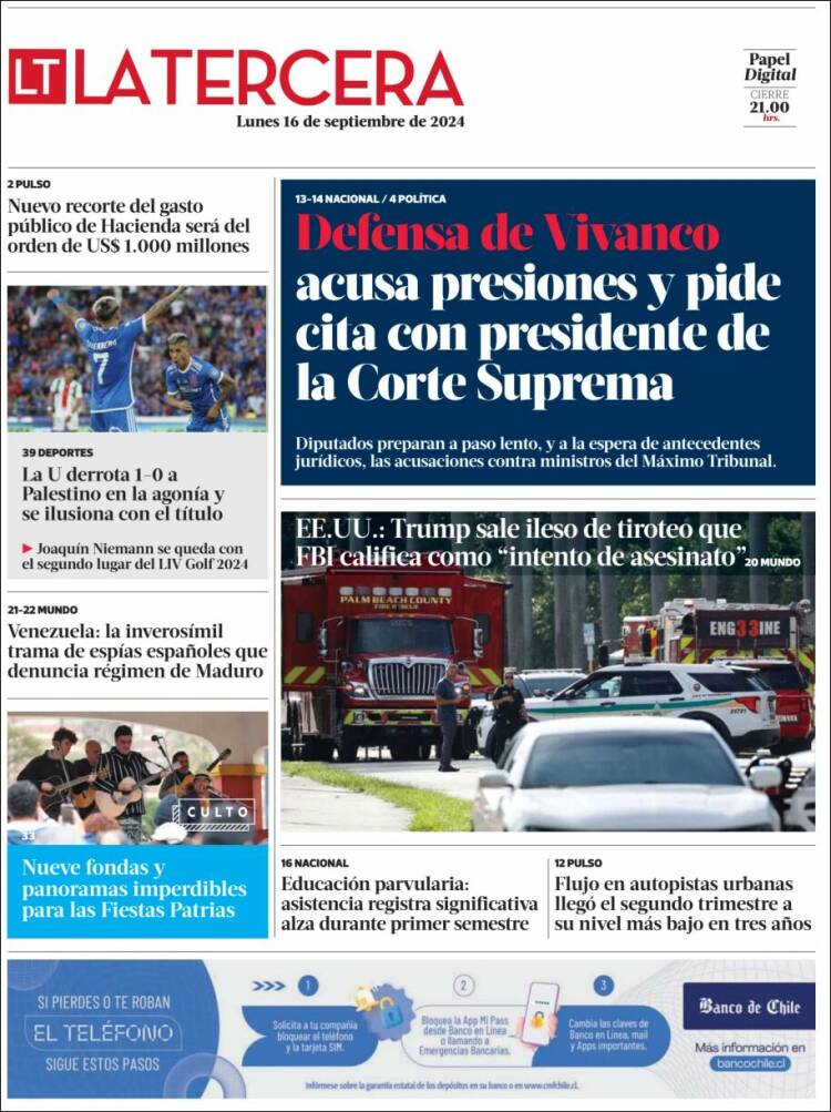 Portada de La Tercera (Chile)