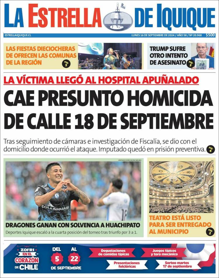 Portada de La Estrella de Iquique (Chile)