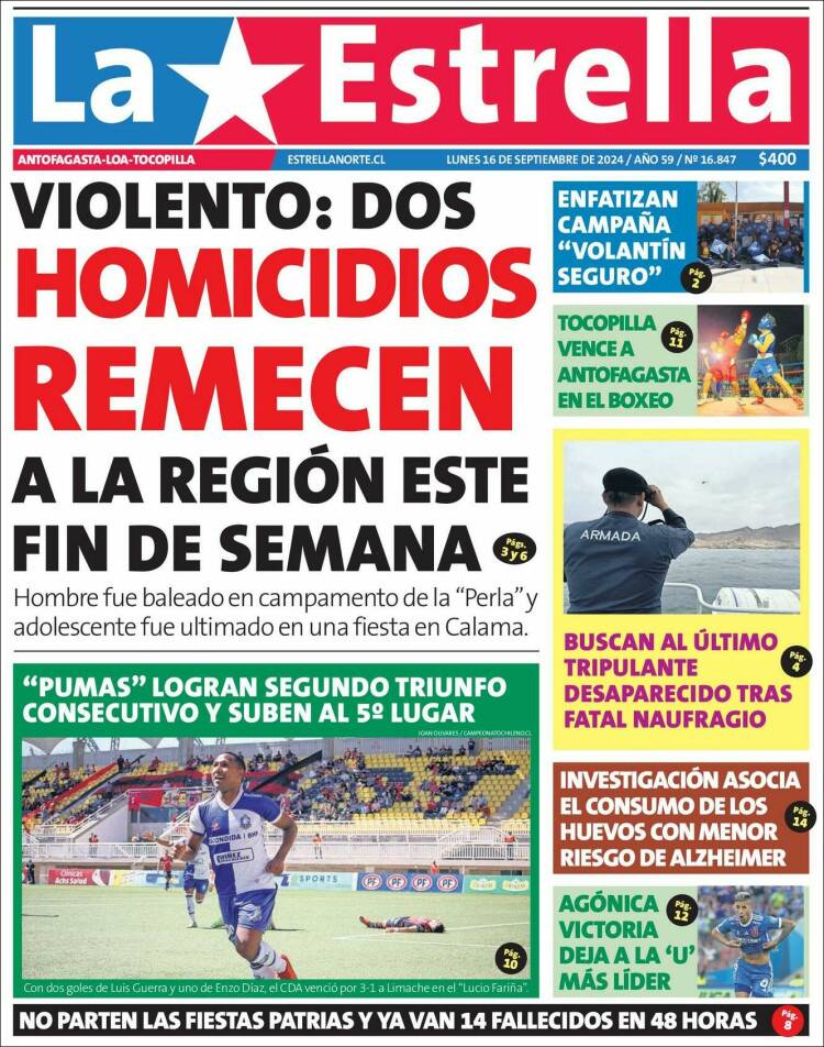 Portada de La Estrella de Tocopilla (Chile)