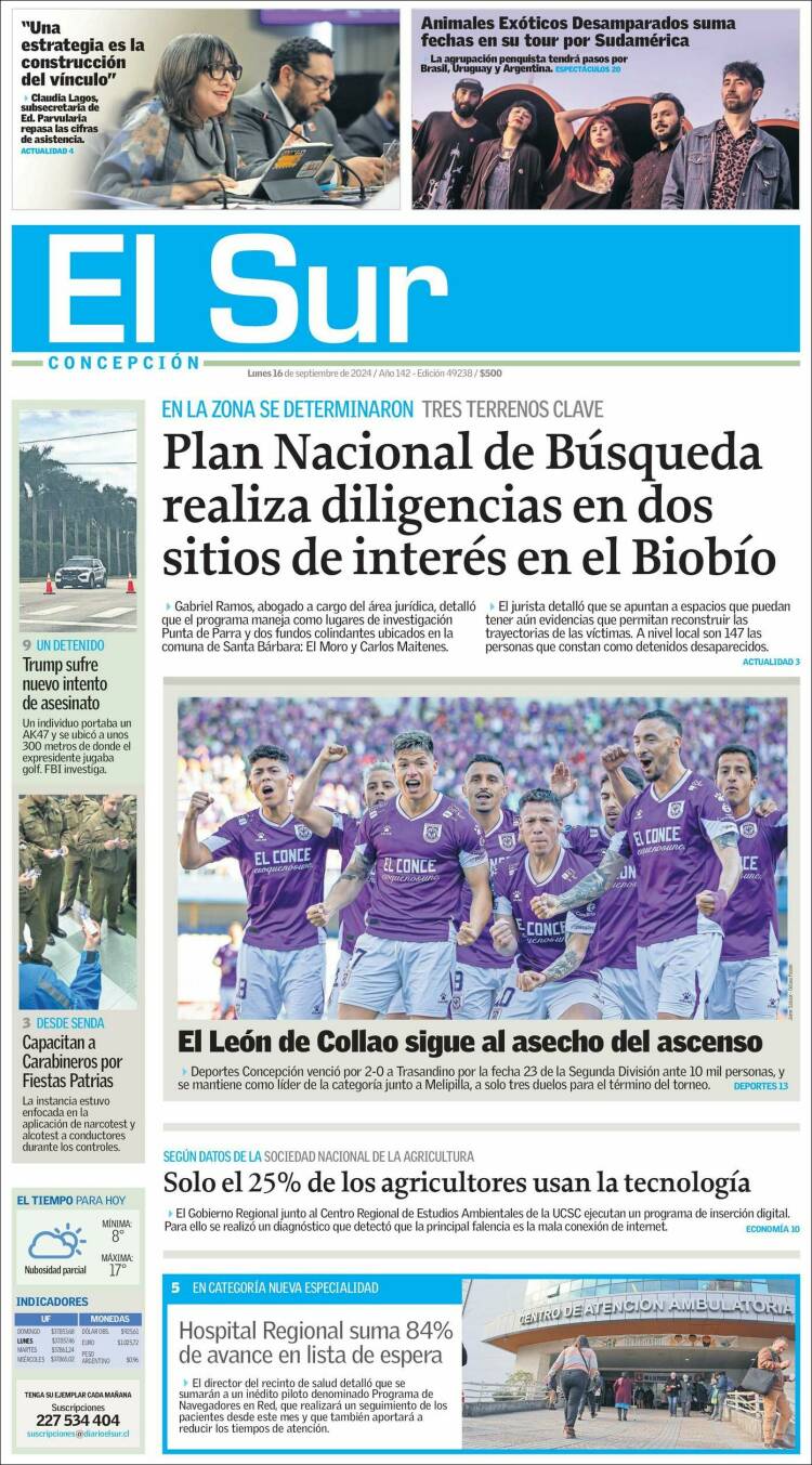 Portada de El Sur (Chile)