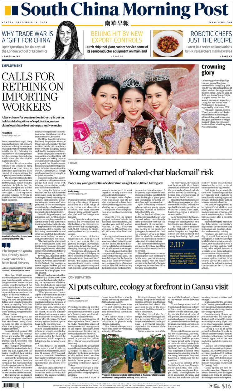 Portada de South China Morning Post (China)