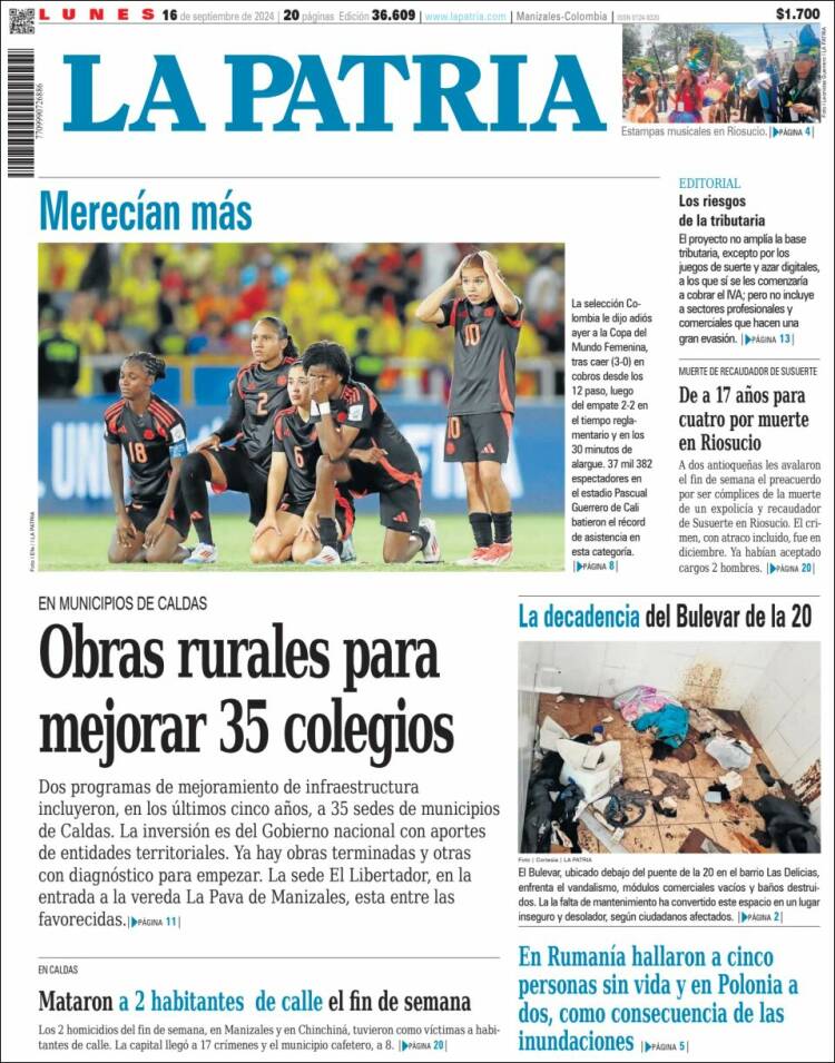 Portada de La Patria (Colombia)