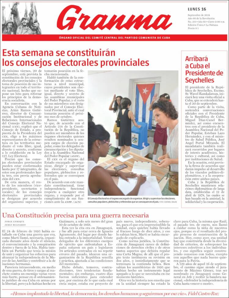 Portada de Granma (Cuba)