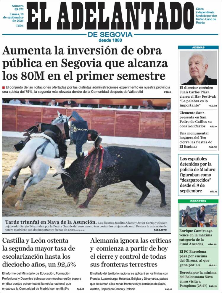 Portada de El Adelantado de Segovia (España)