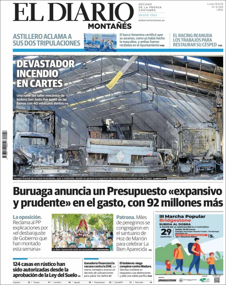 Portada de El Diario Montañés (España)