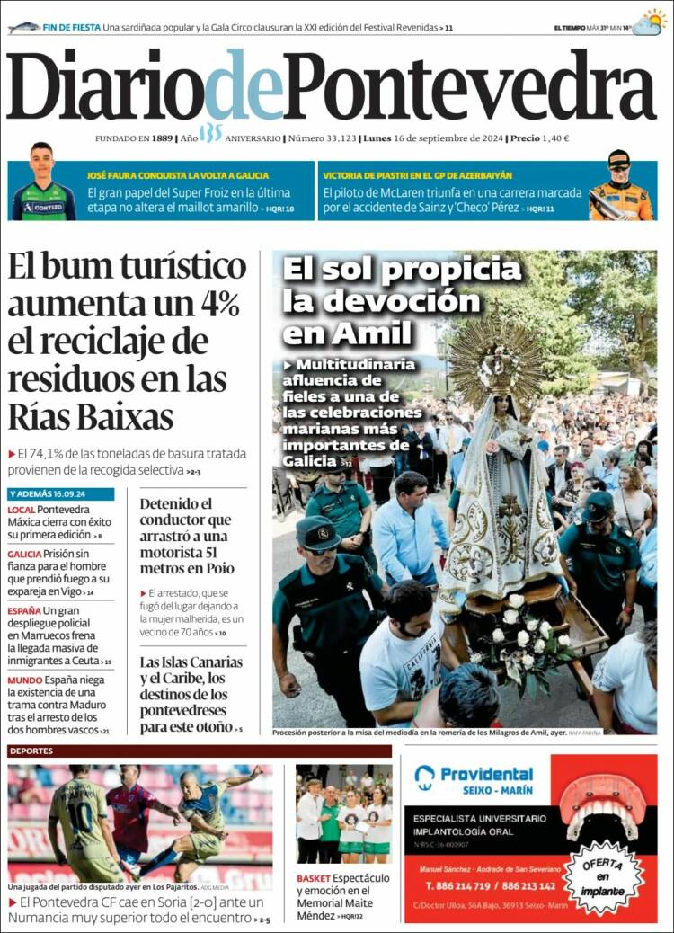 Portada de Diario de Pontevedra (España)