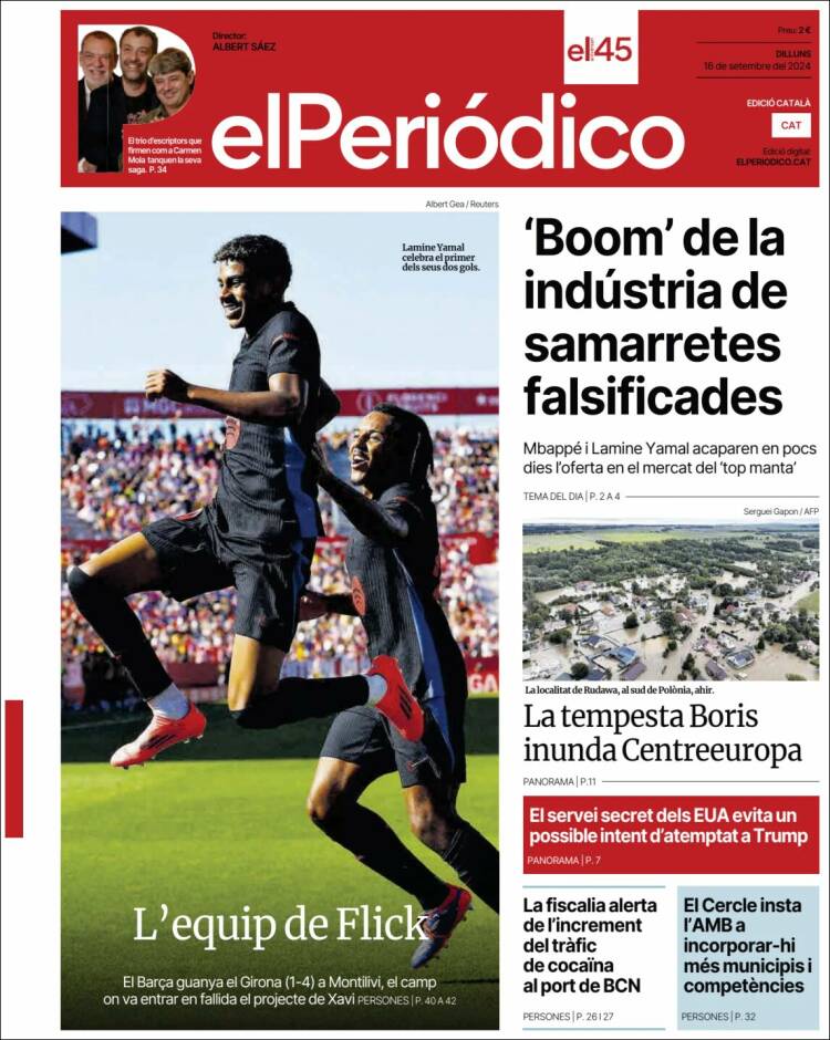 Portada de El Periódico de Catalunya (España)