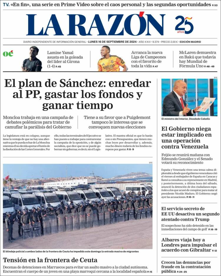 Portada de La Razón (España)