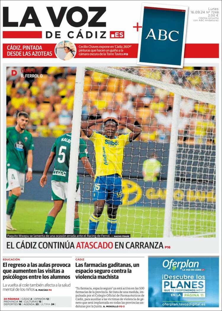 Portada de La Voz de Cádiz (España)