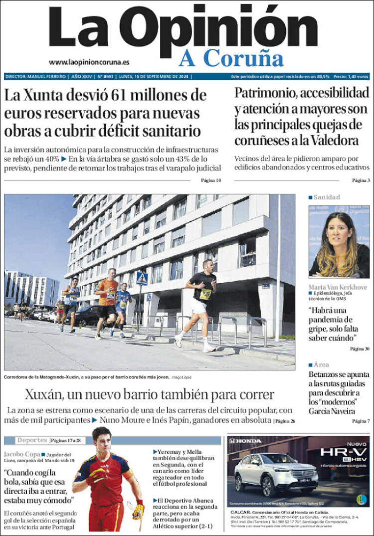 Portada de La Opinión de A Coruña (España)