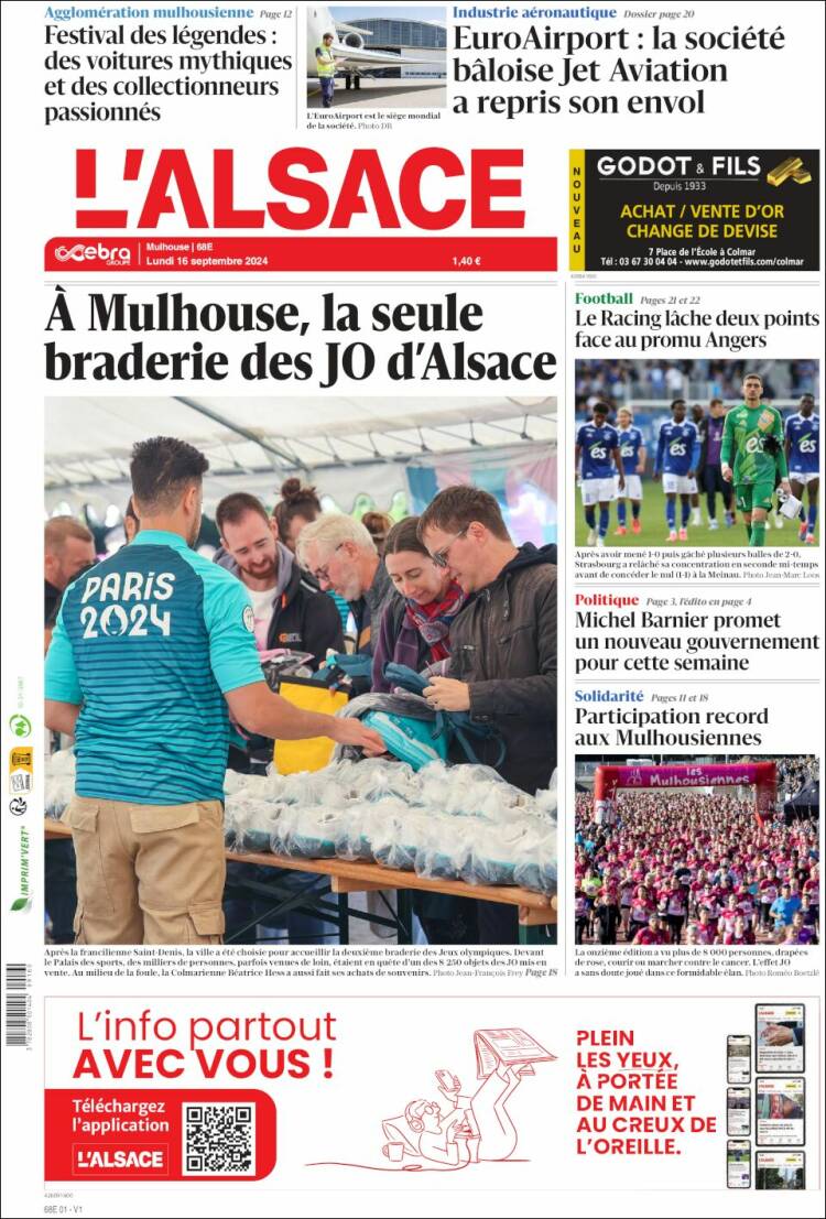 Portada de Journal L'Alsace (Francia)