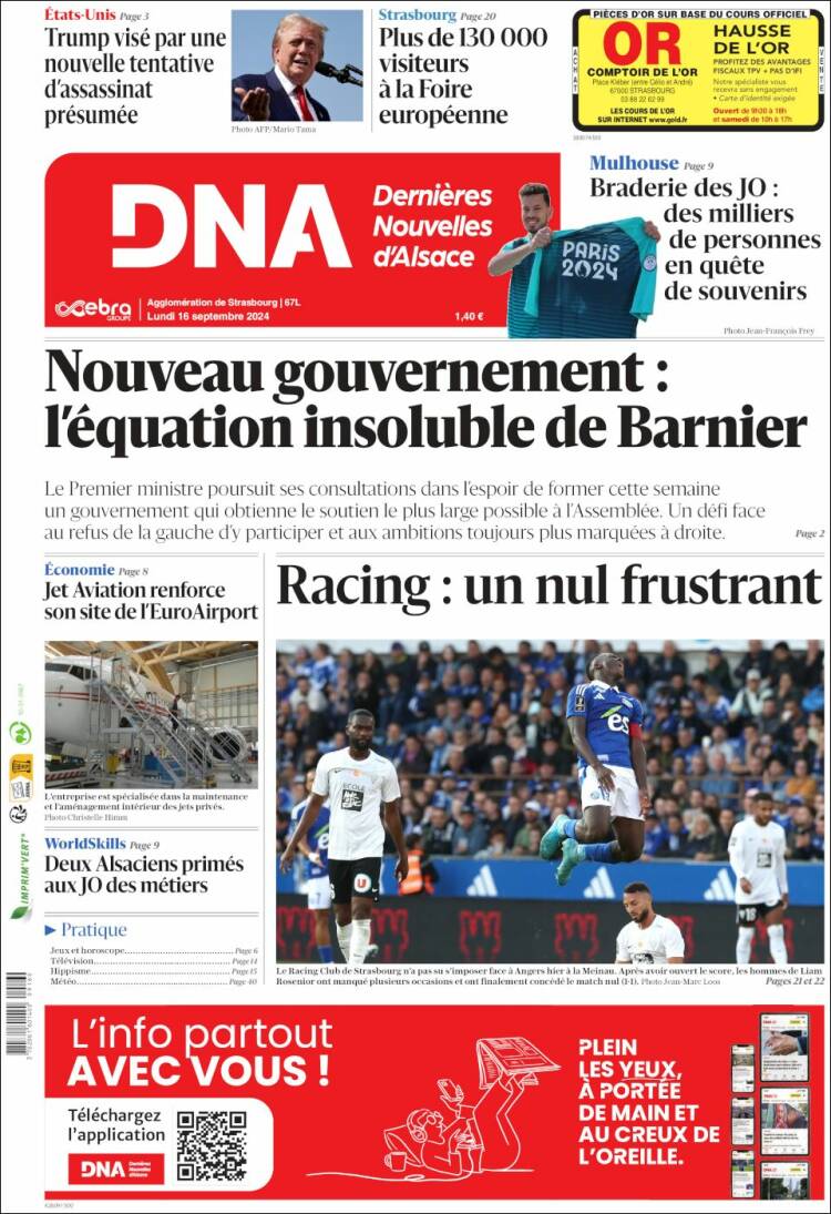 Portada de Les Dernières Nouvelles d'Alsace (Francia)