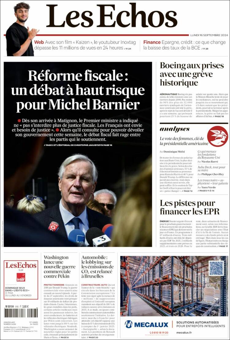 Portada de Les Echos (Francia)