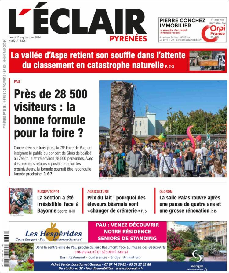 Portada de L'Eclair des Pyrénées (Francia)