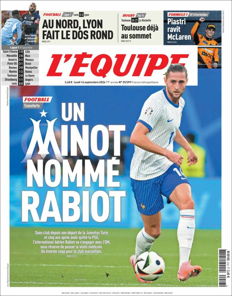 Portada de L'Equipe (Francia)