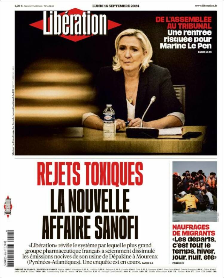 Portada de Libération (Francia)