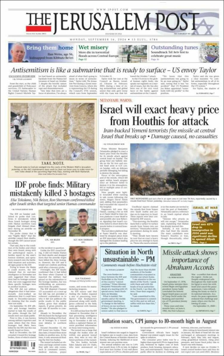 Portada de The Jerusalem Post (Israel)