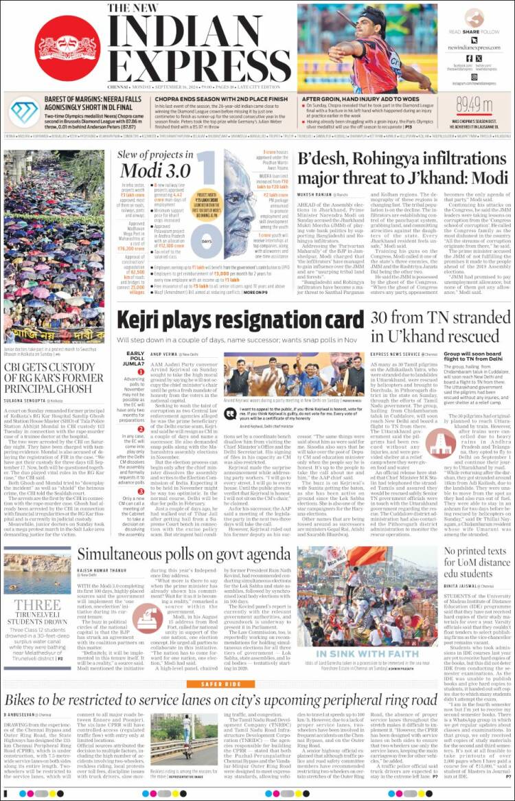 Portada de New Indian Express (India)