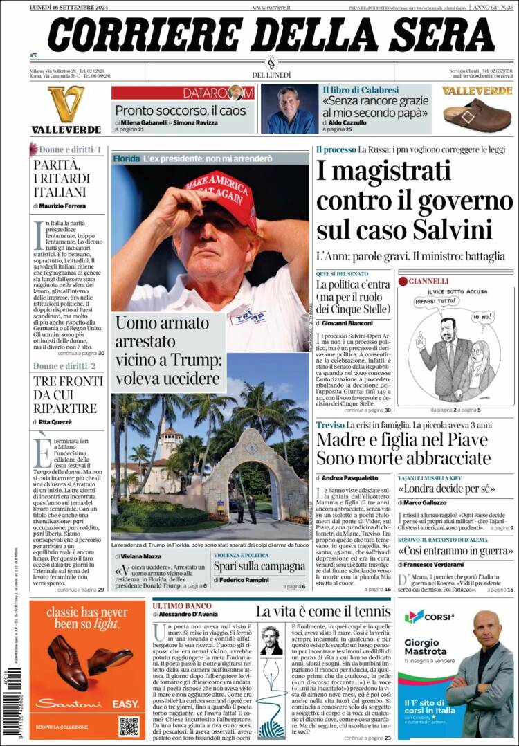 Portada de Corriere della Sera (Italia)