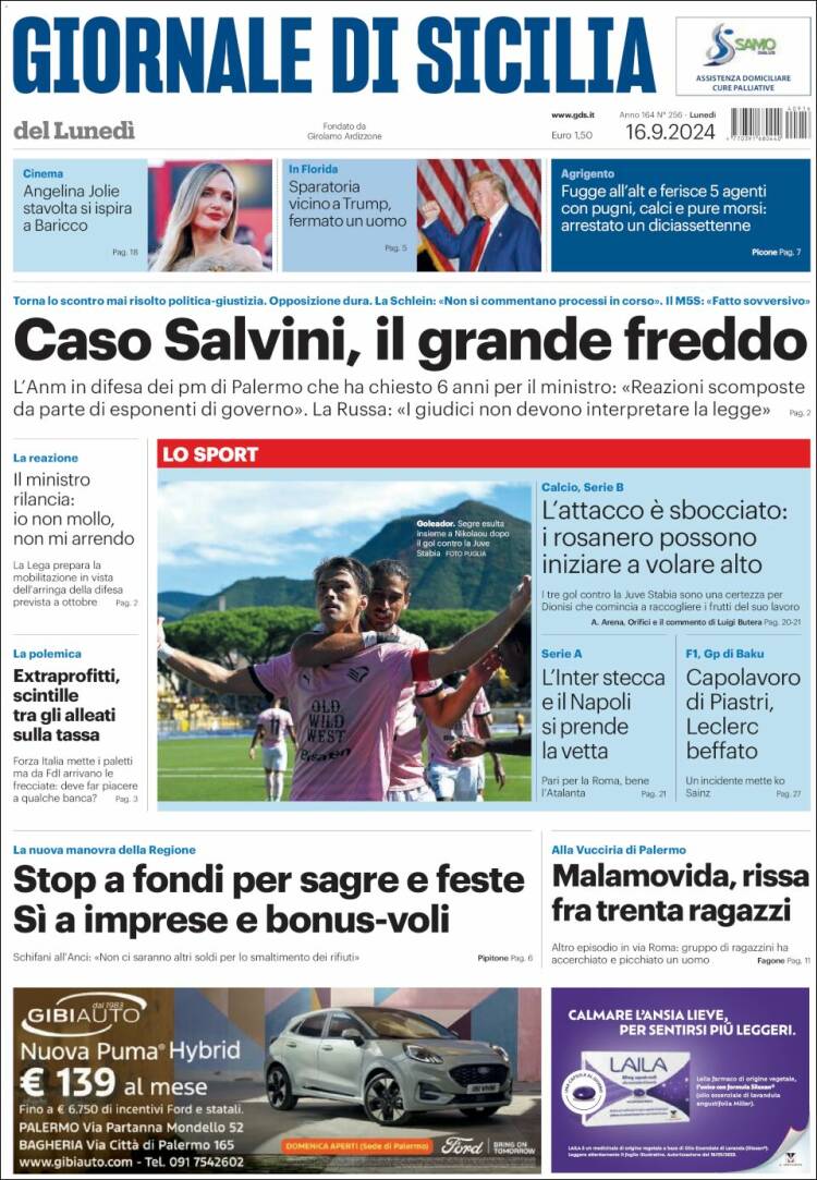 Portada de Giornale di Sicilia (Italia)