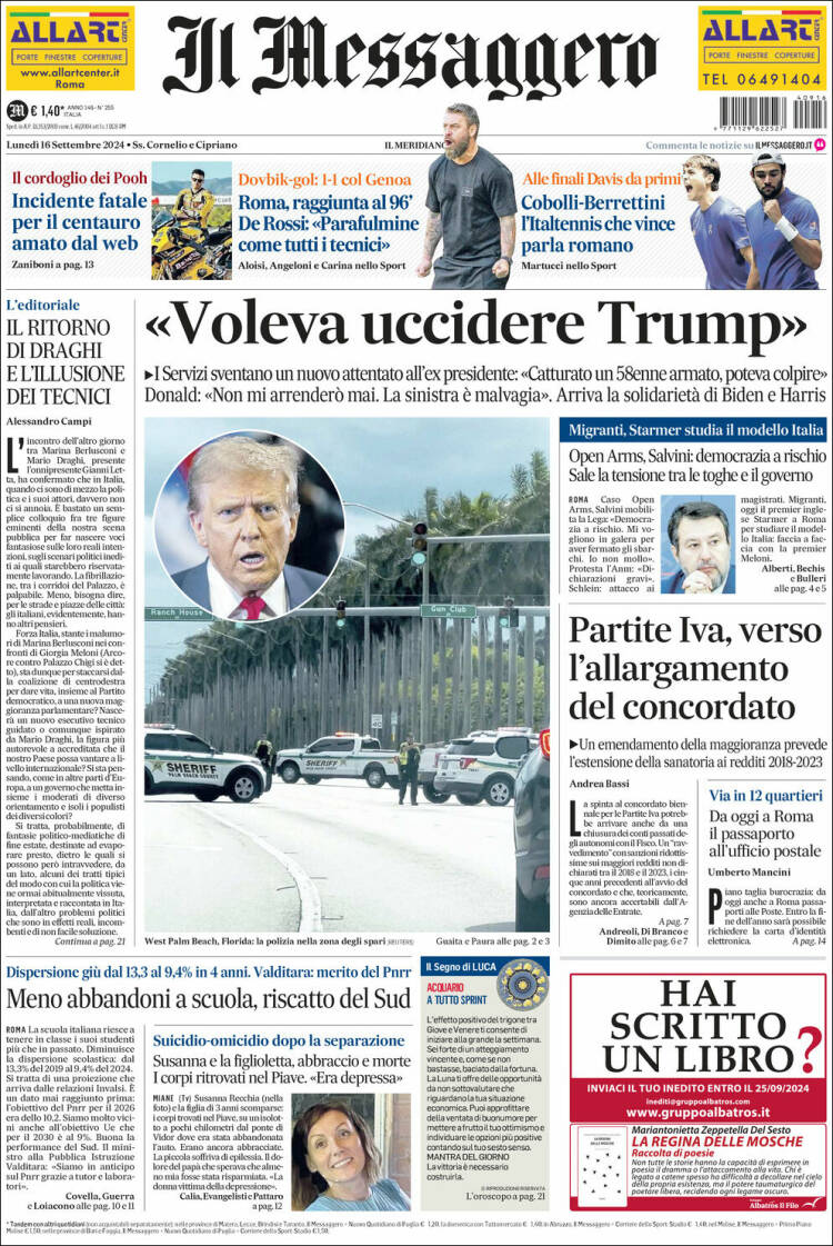 Portada de Il Messaggero (Italia)