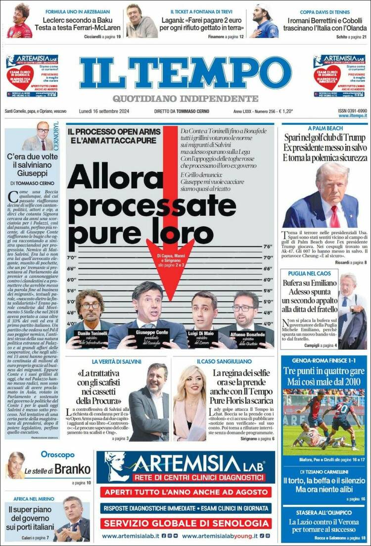 Portada de Il Tempo (Italia)
